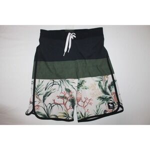 A+F abercrombie and fitch board shorts kids 13/14 black green floral coral print
